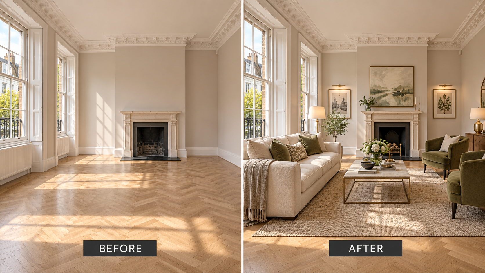 London Georgian living room — before and after